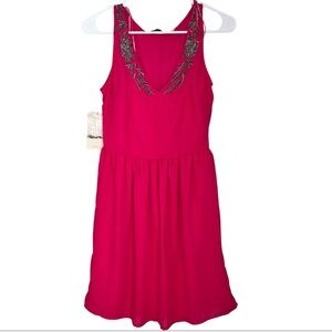 ZARA Trafuluc Pink Beaded Vneck Midi Dress Women's size SMALL
